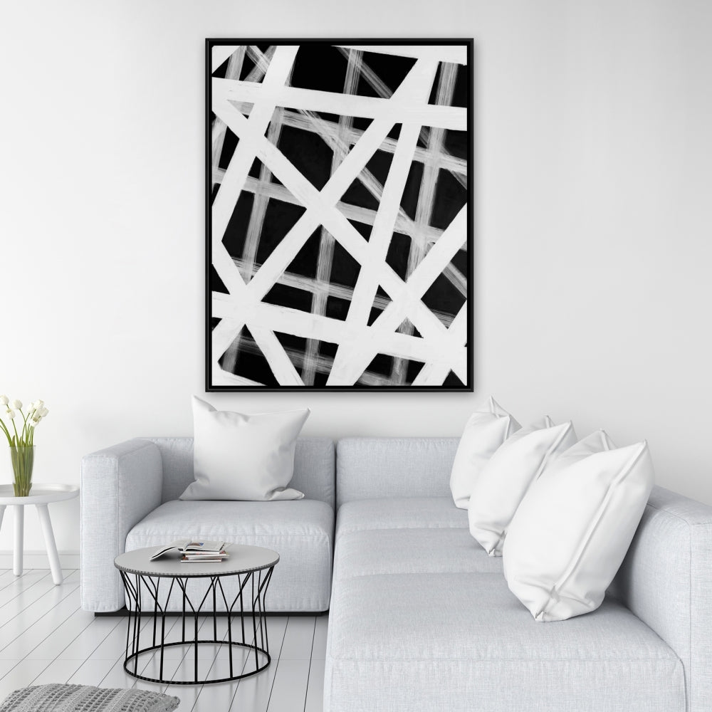 Toile à rayures géométriques | Décoration murale minimaliste encadrée blanche