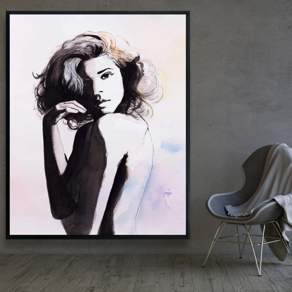 Toile encadrée « Presque nue » – Décoration romantique pour chambre à coucher
