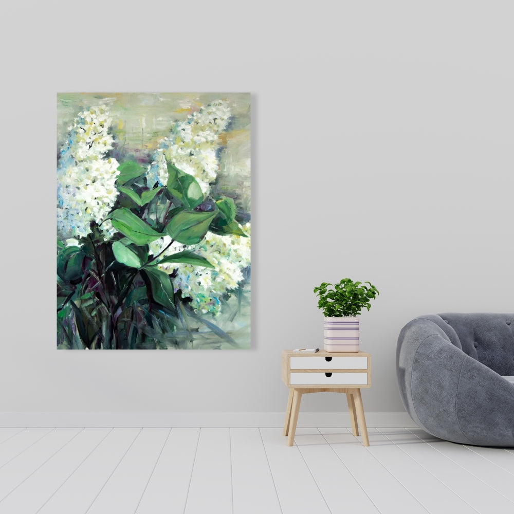 White Lilacs Canvas - Blue Botanical Floral Home Decor Art