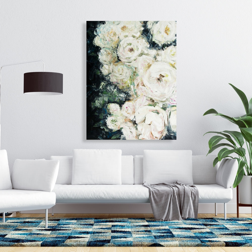 Garden Roses Botanical White Floral Canvas - Home Decor Art