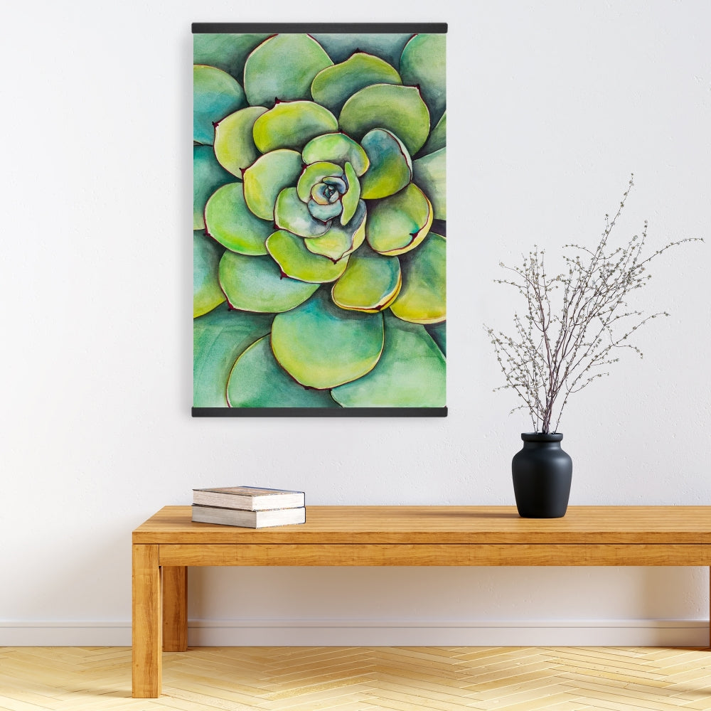 Watercolor Succulent Plant Canvas | Cactus Green Bedroom Decor