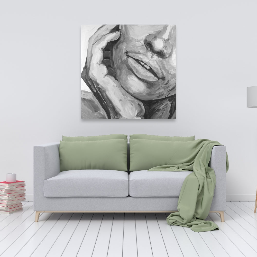 Irresistible Lips Gray Figurative Canvas - Home Decor Art