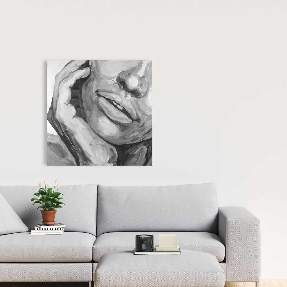 Irresistible Lips Gray Figurative Canvas - Home Decor Art