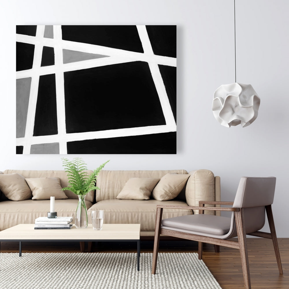 Black and White Abstract Shapes Canvas - Living Room Decor