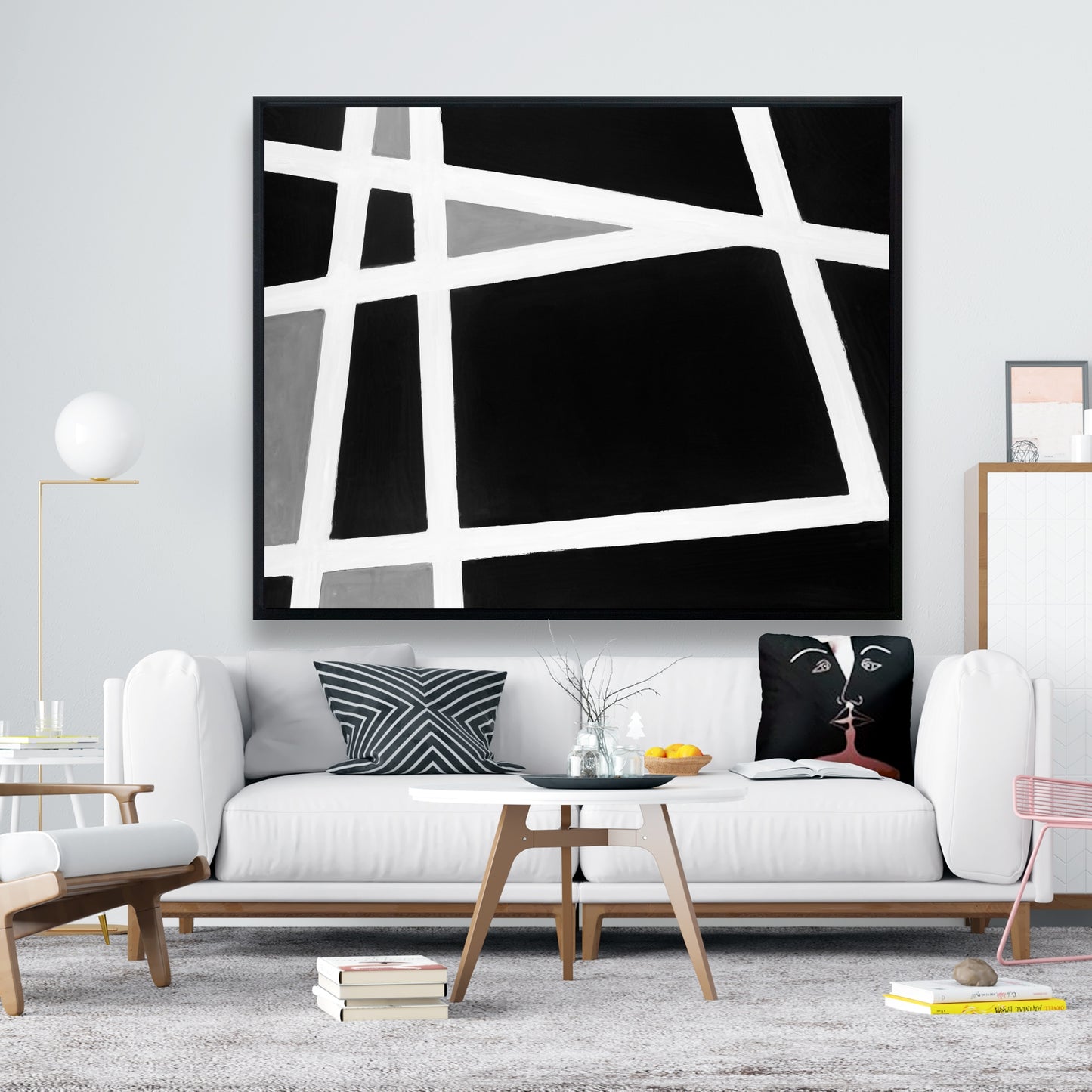 Industrial White Abstract Canvas | Black and White Home Decor