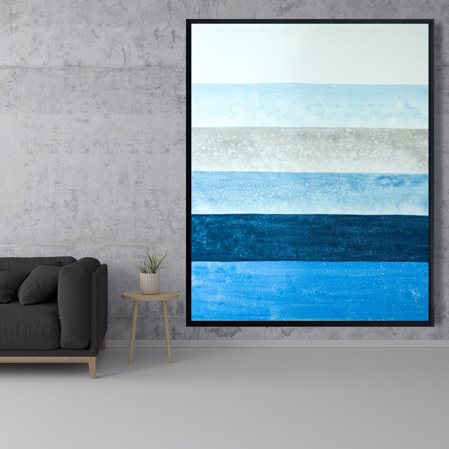 Blue Stripes Framed Canvas - Modern Home Decor Wall Art