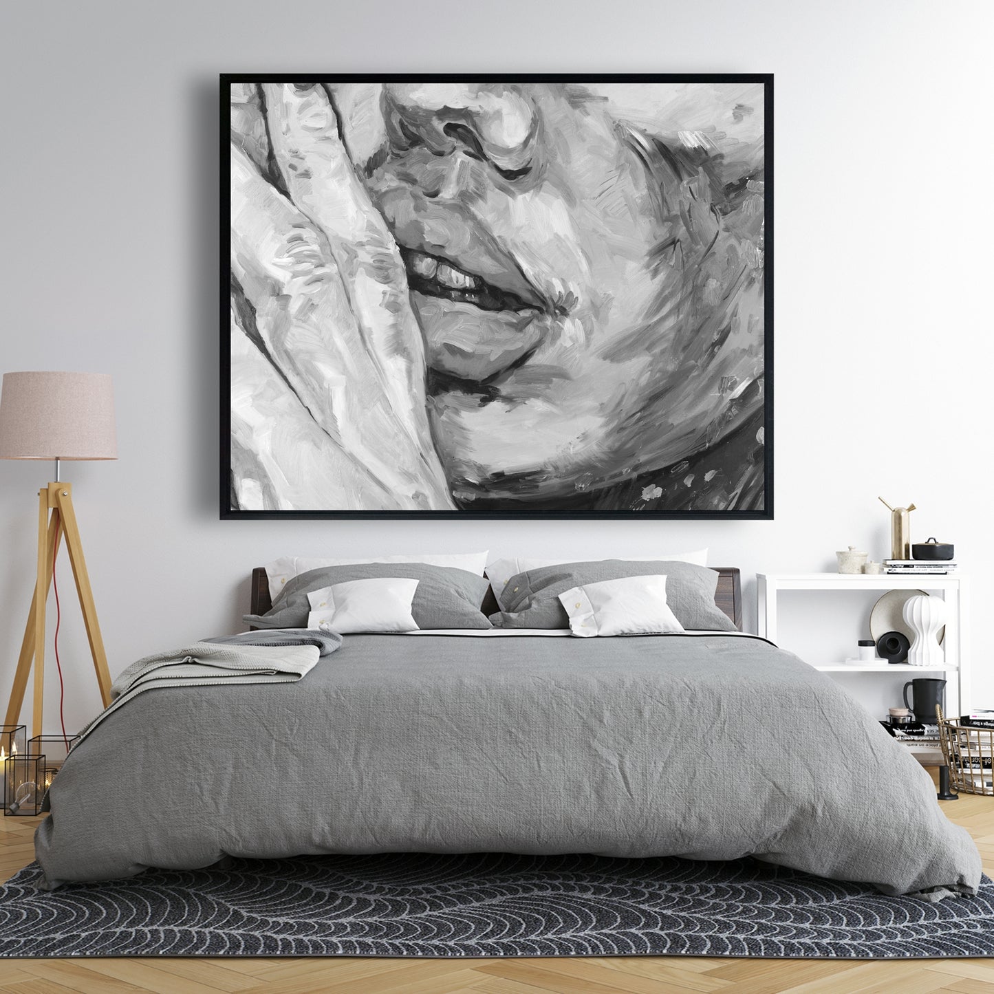 Gray Monochrome Luscious Lips Canvas | Bedroom Home Decor