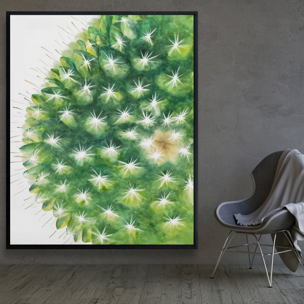Watercolor Mini Cactus Green Framed Canvas - Bedroom Decor