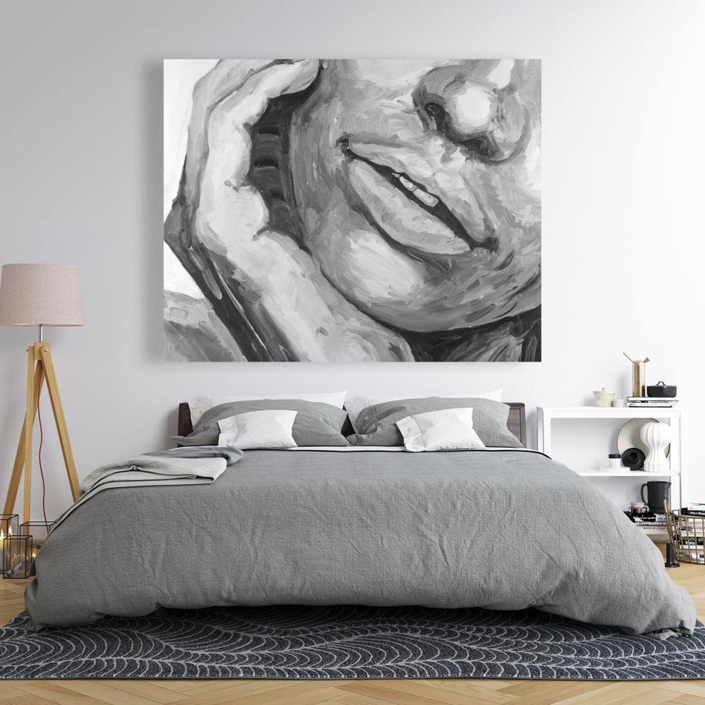 Irresistible Lips Gray Figurative Canvas - Home Decor Art