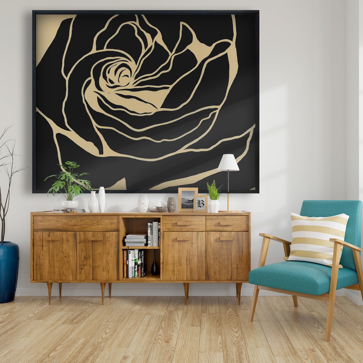Silhouette d'une rose - Décoration sur toile encadrée à motif floral rétro