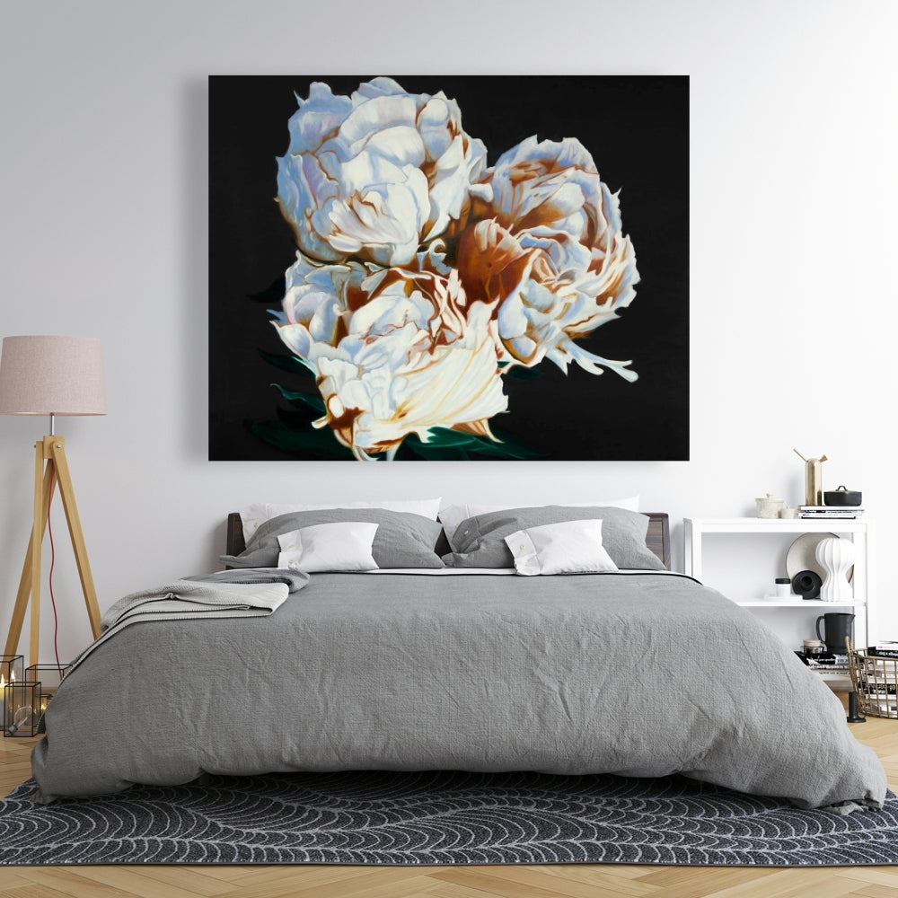 Romantic Blooming Peonies Canvas | Floral Bedroom Decor Art