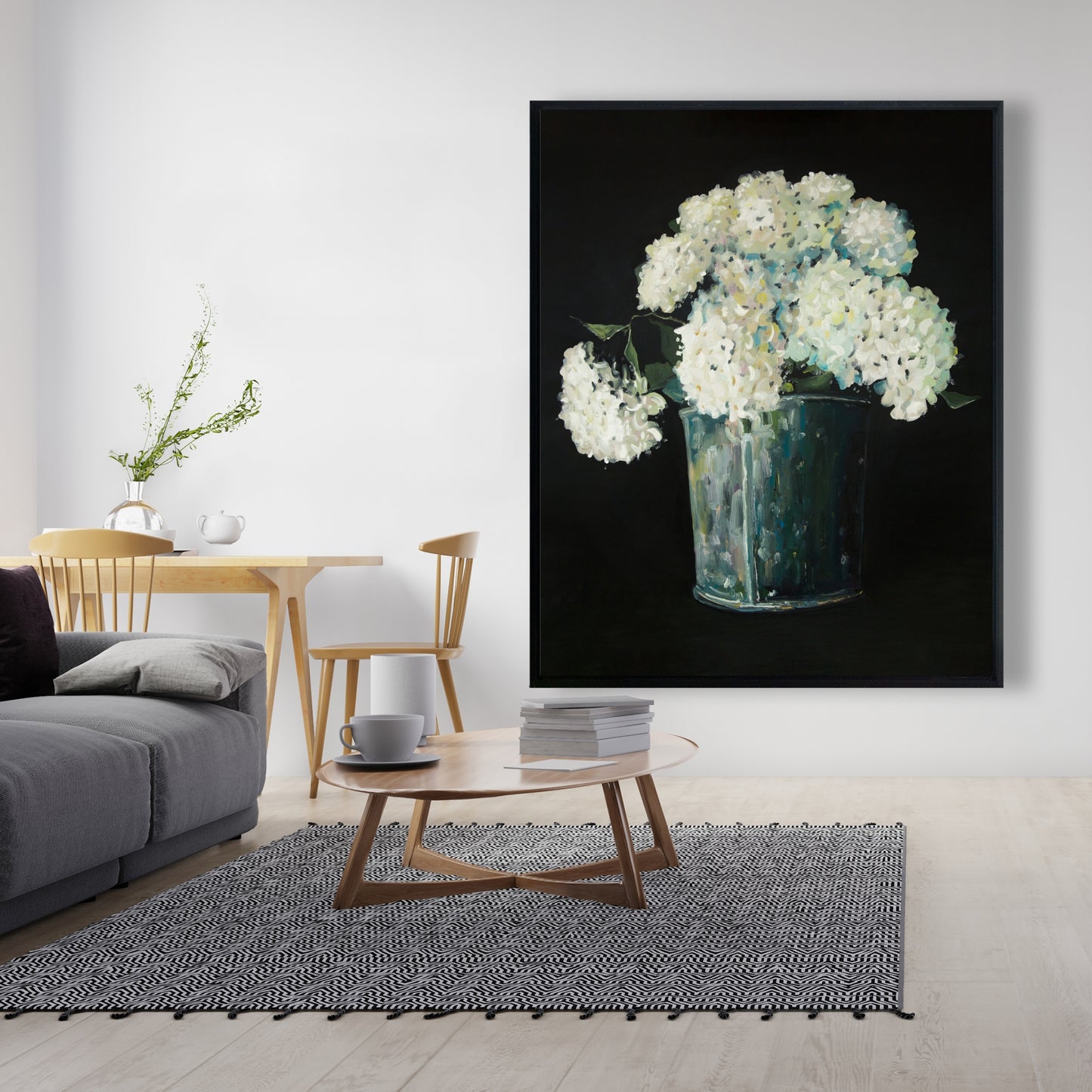 White Hydrangea Flowers Canvas Wall Art | Floral Home Decor