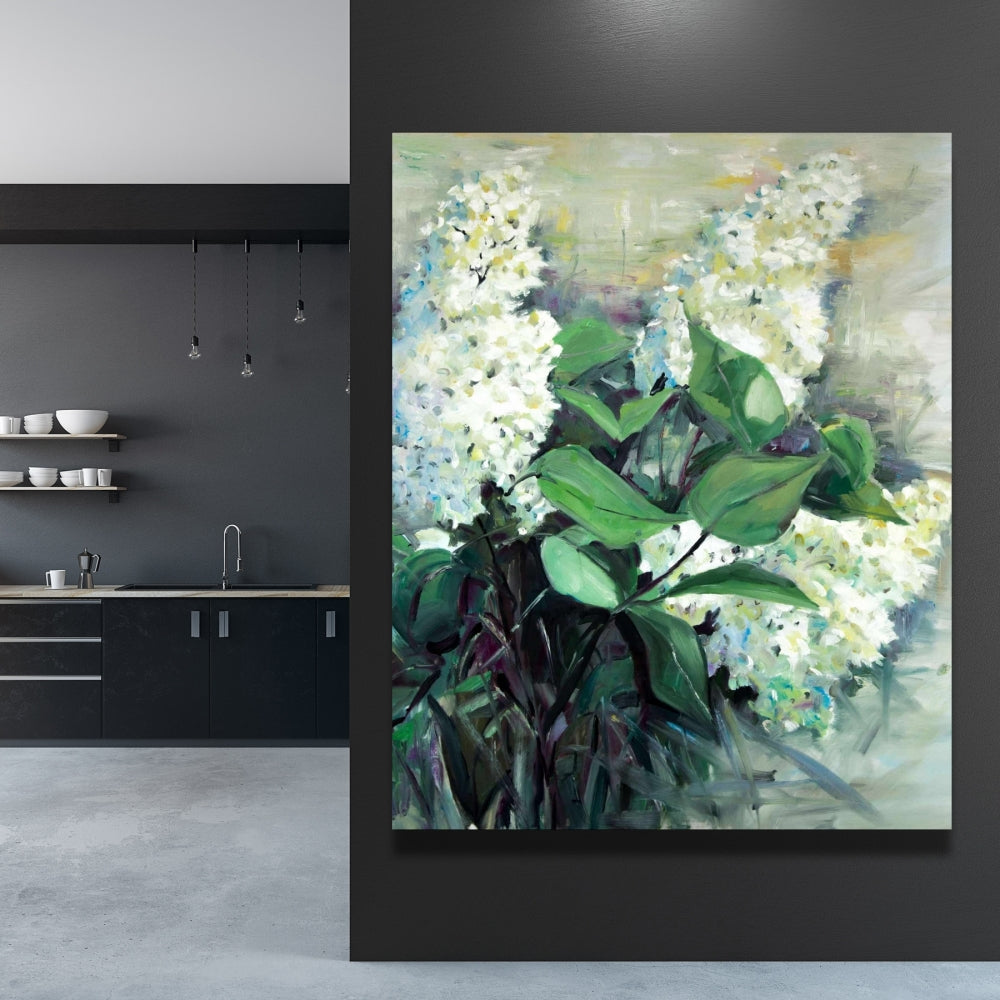 White Lilacs Canvas - Blue Botanical Floral Home Decor Art