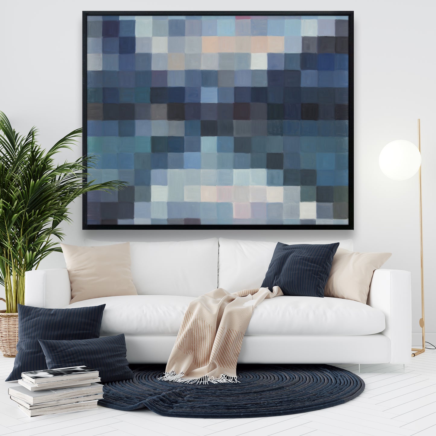 Toile de chambre bleue aux formes | Paysage montagneux pixelisé