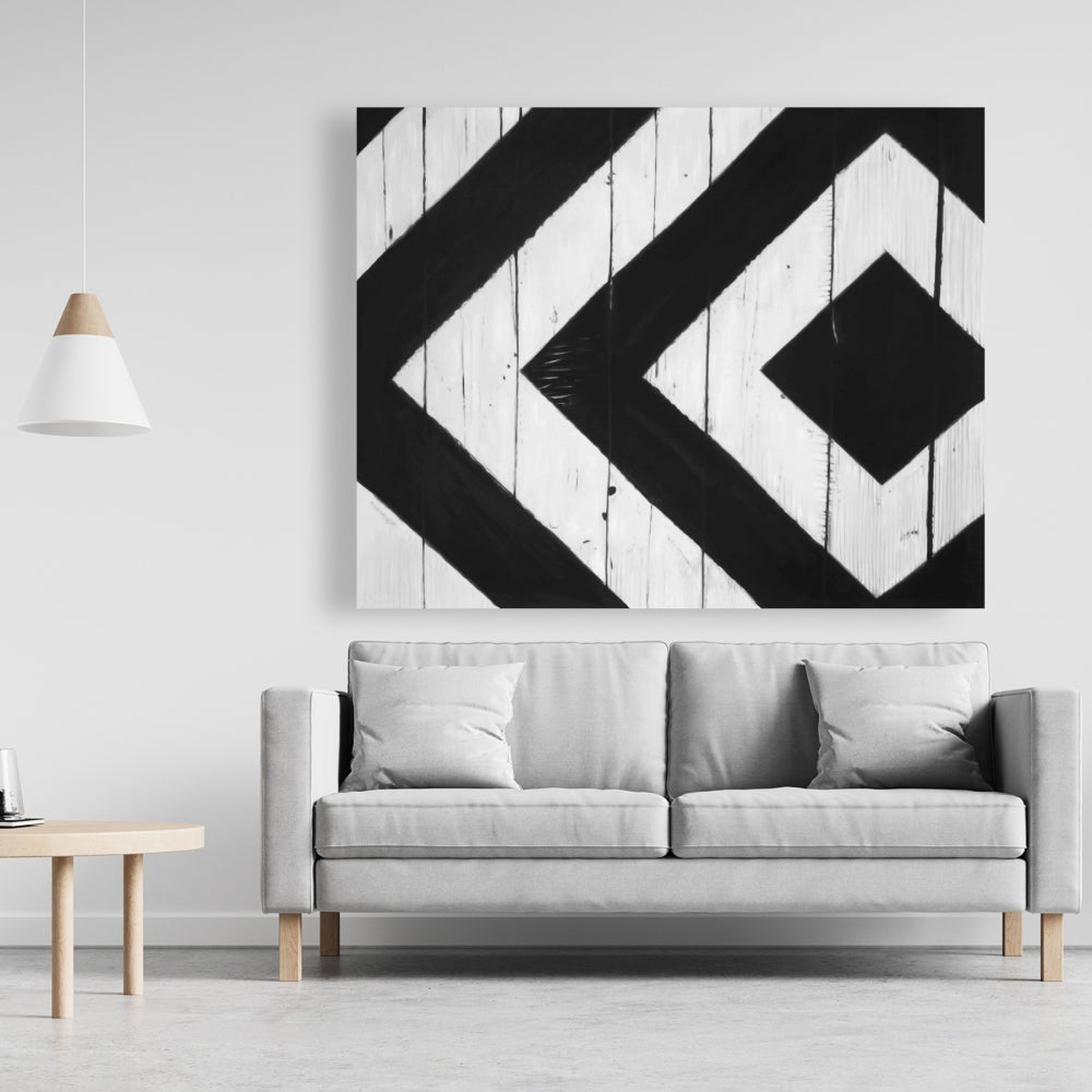White Living Room Canvas | Rhombus on Wood Wall Art Decor