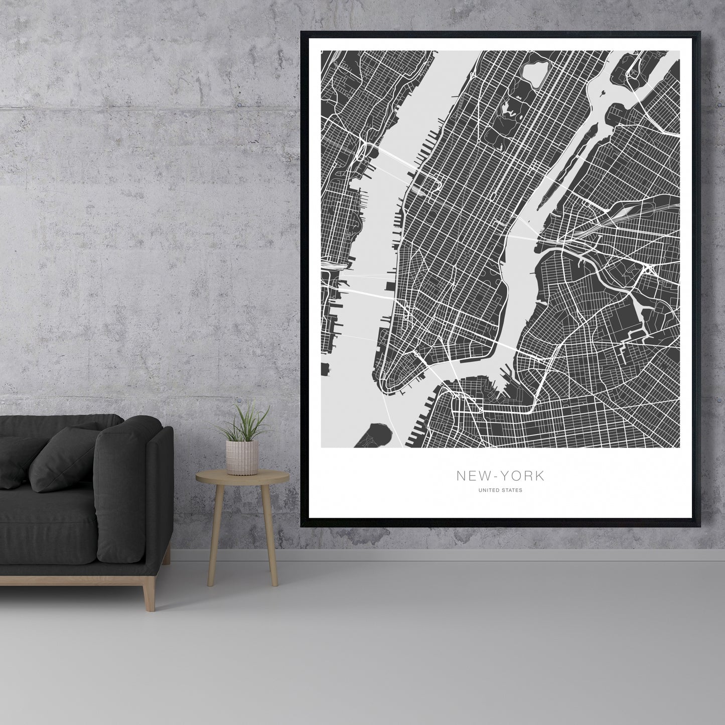Carte graphique de New York | Toile encadrée aux formes industrielles