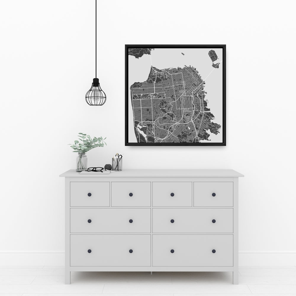 Carte de San Francisco sur toile | Cadre gris industriel pour décoration d'intérieur