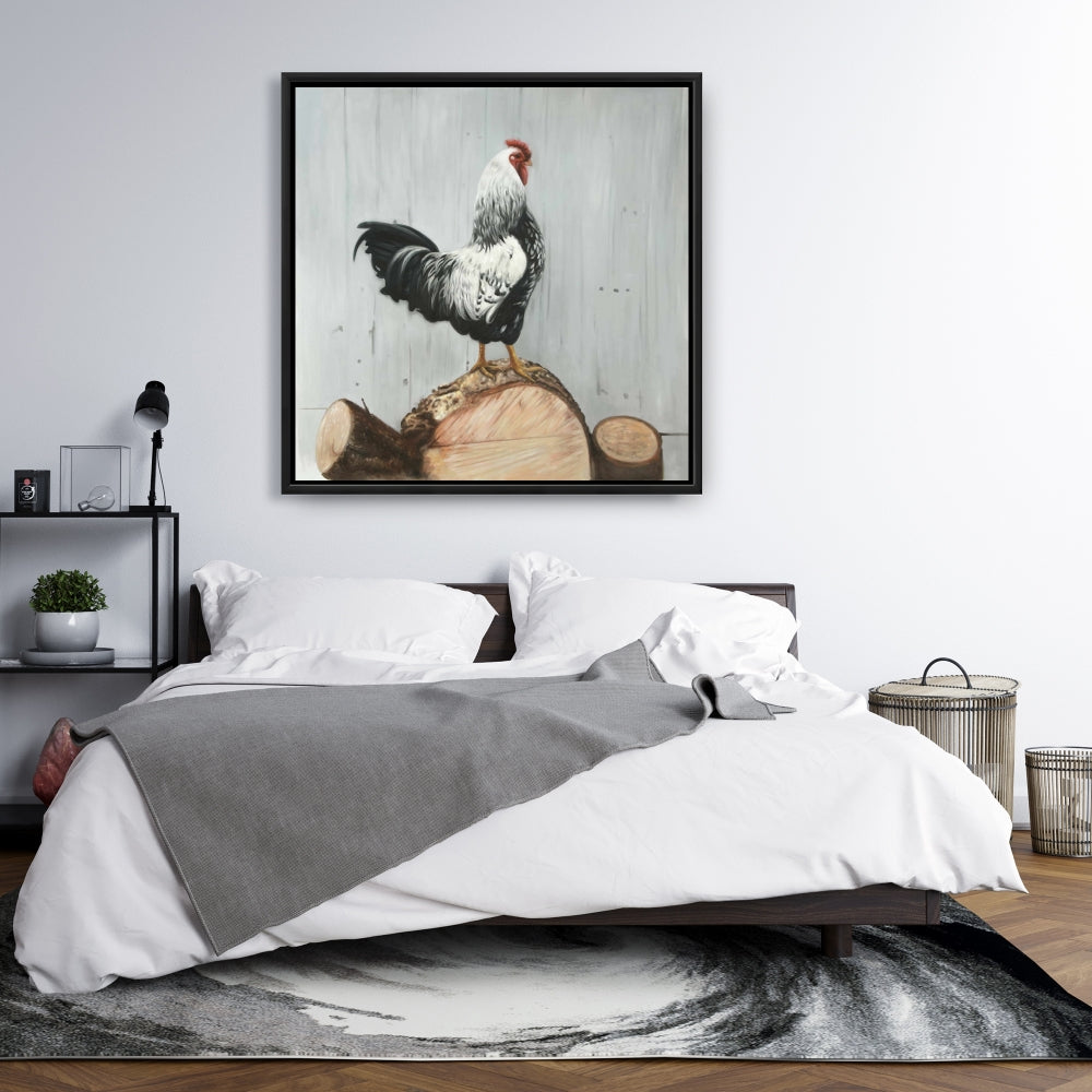 Wyandotte Rooster Canvas | White Framed Art for Home Decor