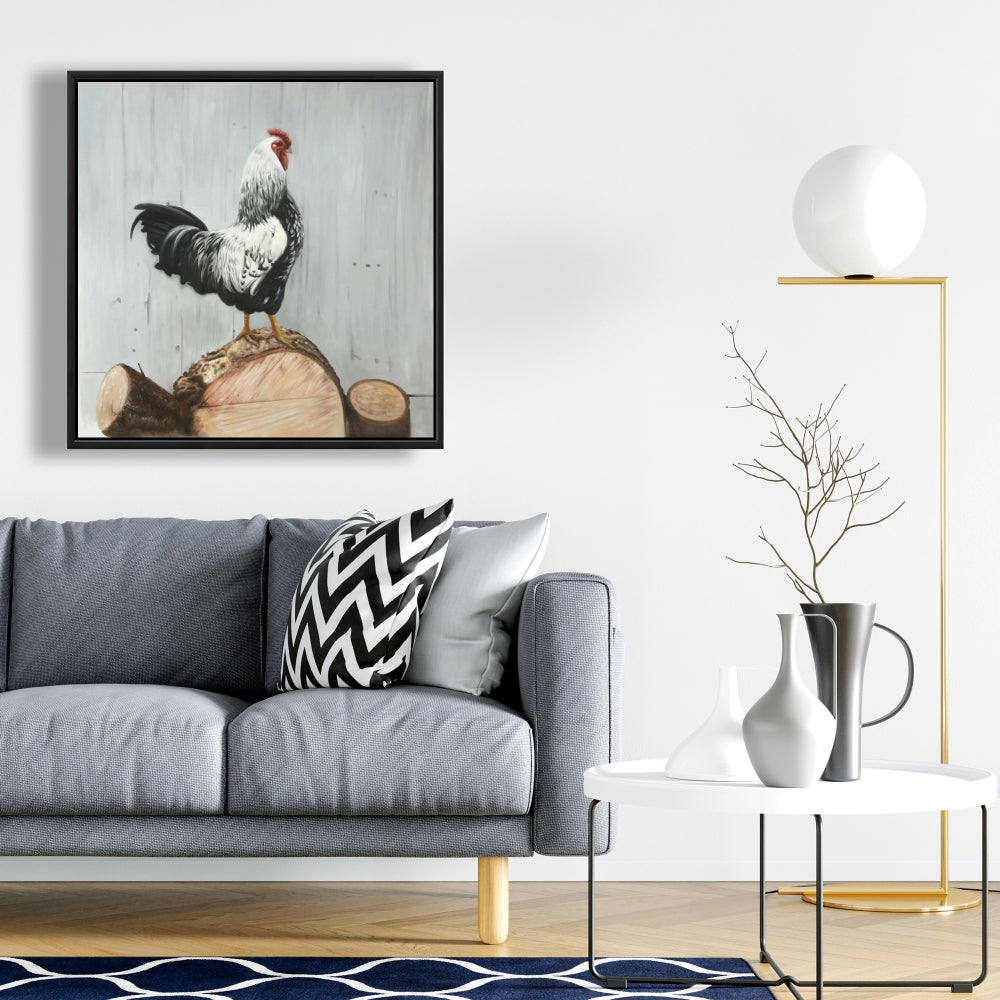 Wyandotte Rooster Canvas | White Framed Art for Home Decor