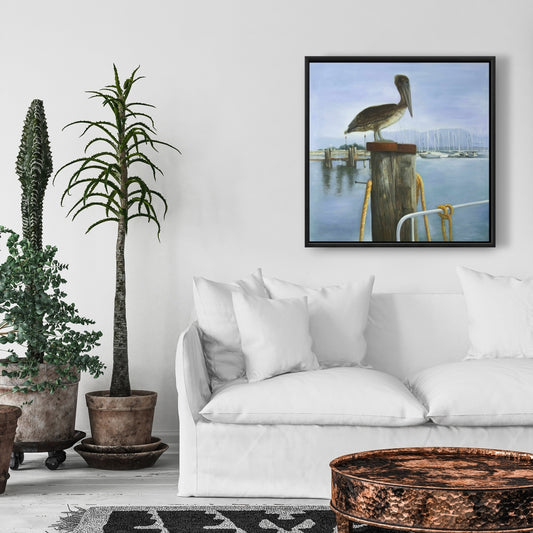 Blue Pelican Framed Canvas | Animals Bathroom Decor Wall Art