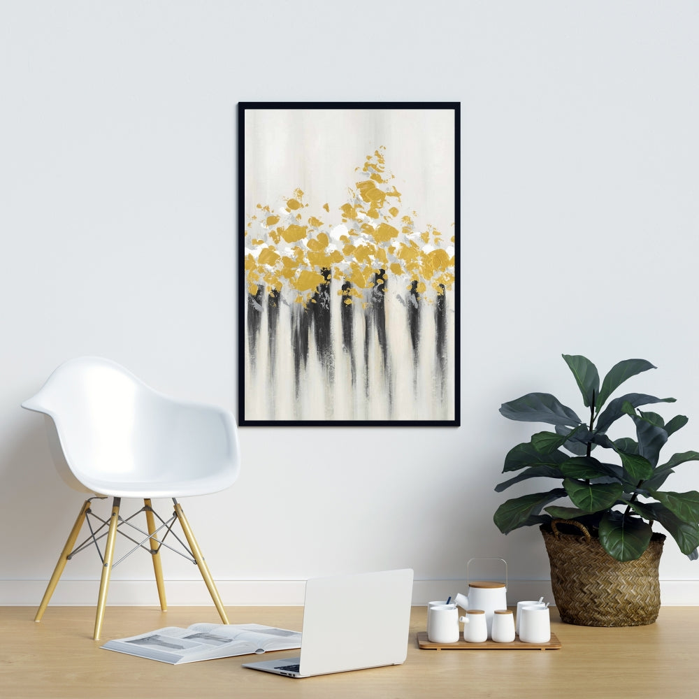 Toile abstraite à fleurs dorées | Décor encadré à motifs modernes