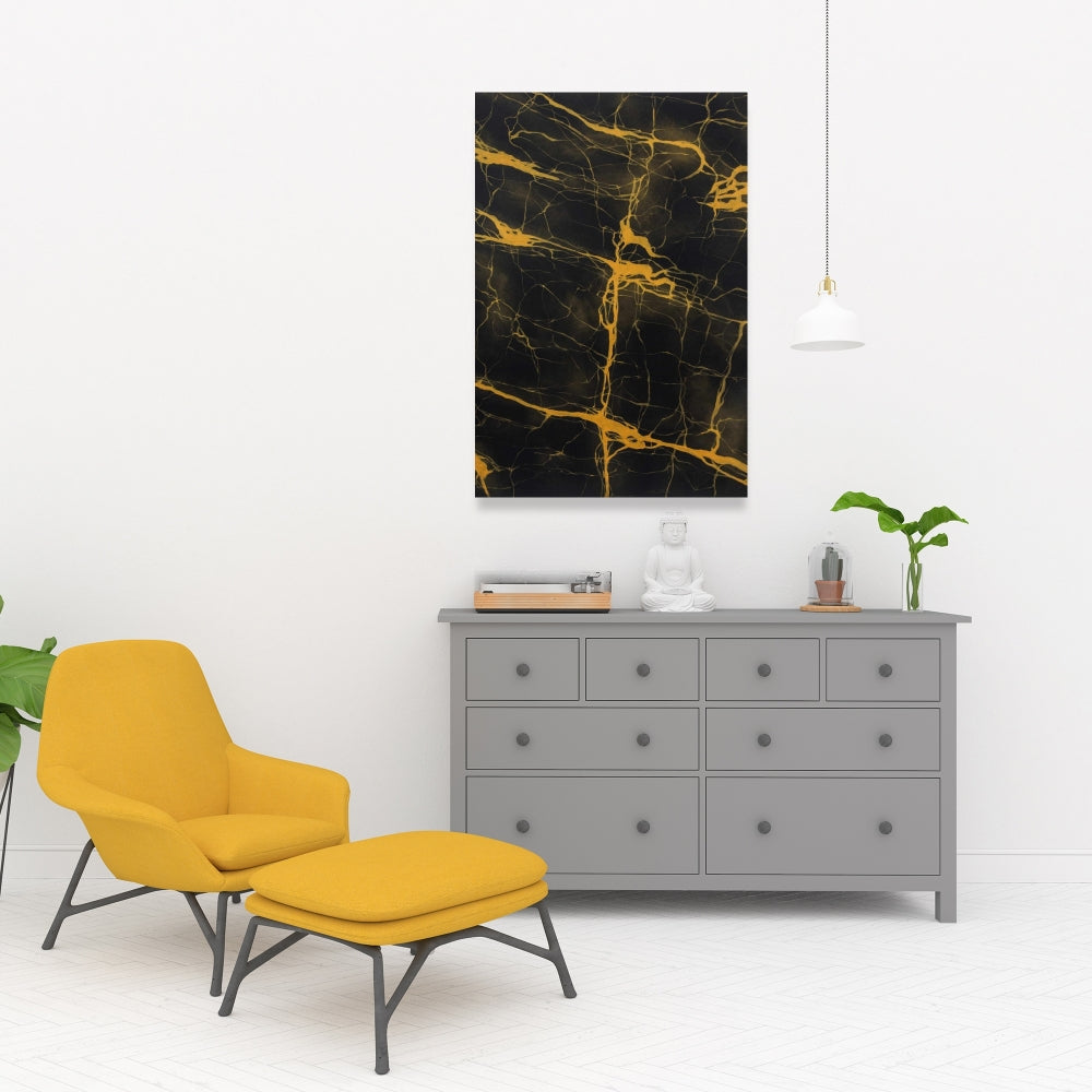 Black and Gold Marble Texture Canvas | Yellow Pattern Decor