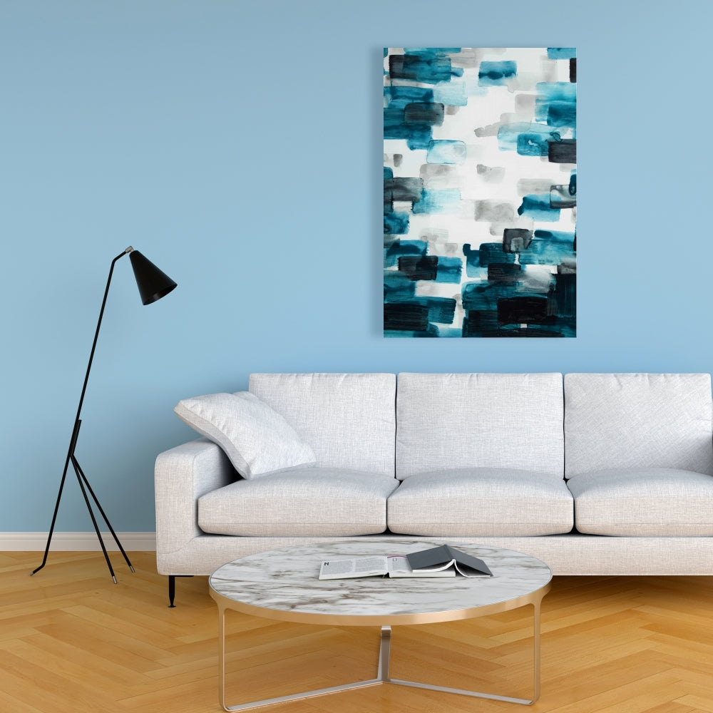 Turquoise and Gray Squares Canvas - Abstract Blue Home Decor