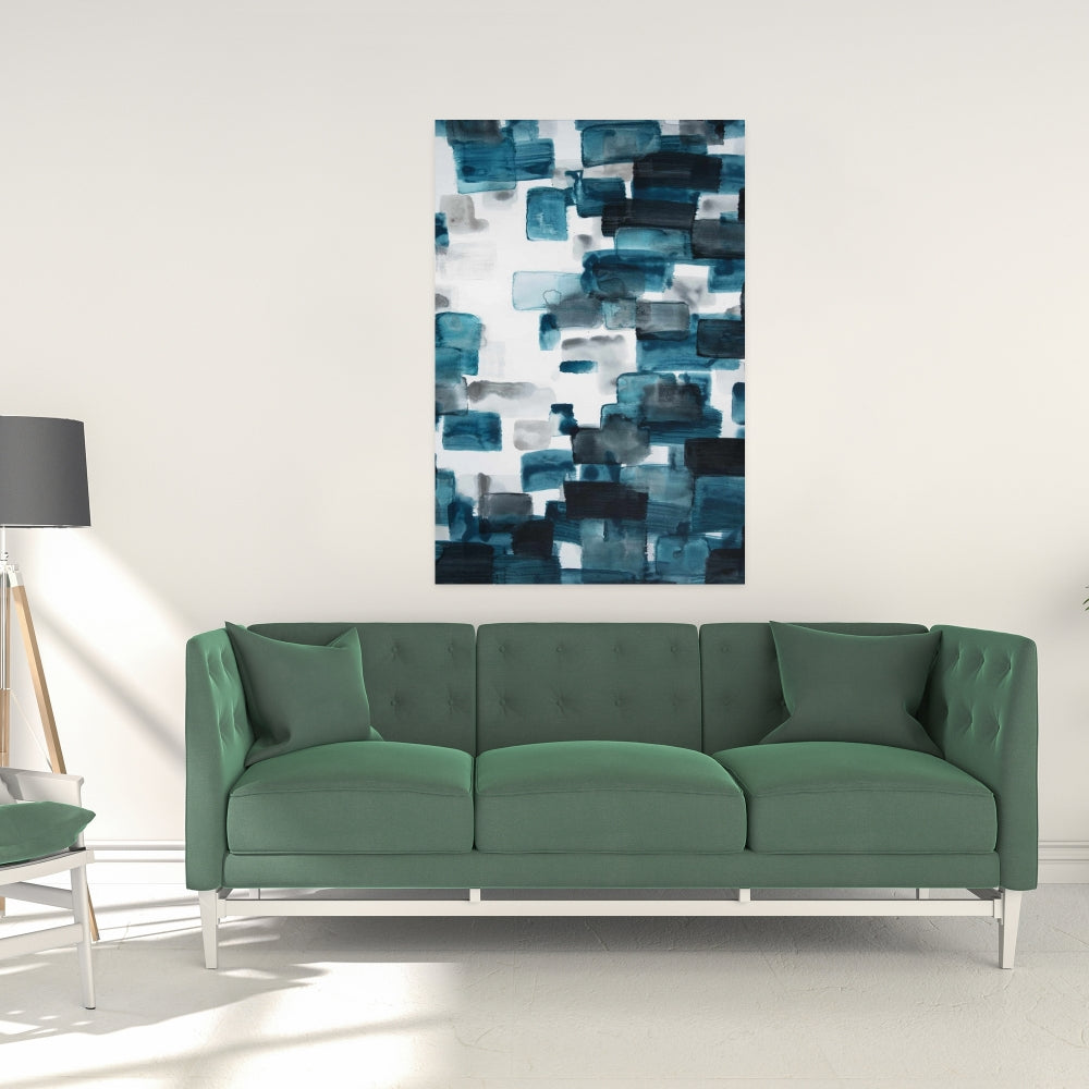 Turquoise and Gray Shapes Canvas - Blue Bedroom Decor Art