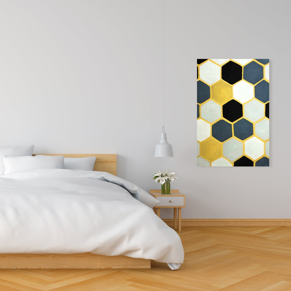 Blue Cells Abstract Canvas - Blue Bedroom Wall Art Decor