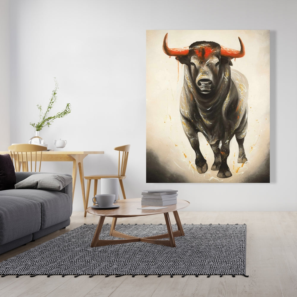 Fierce Bull Canvas - Brown Bedroom Animal Decor Wall Art