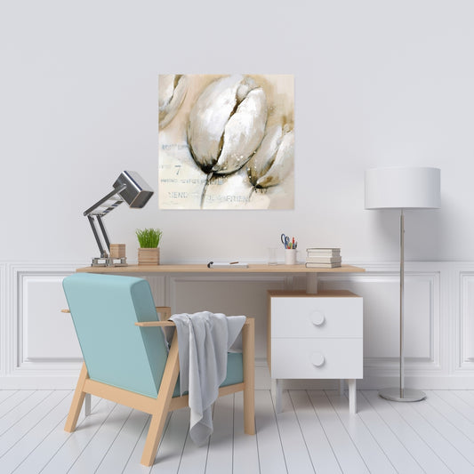 Toile « Tulipes et fleurs beiges typographiques » | Décoration florale pour la maison