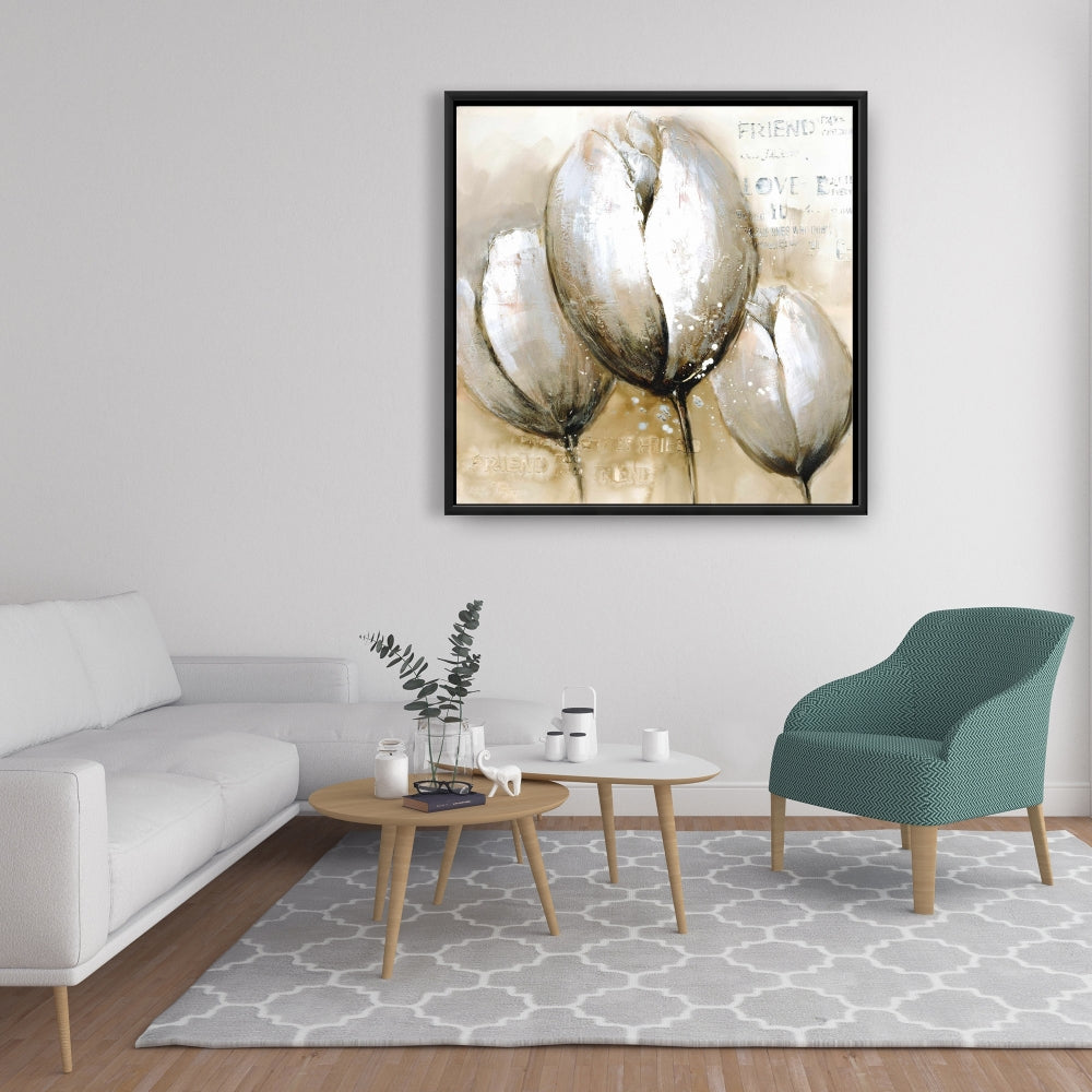 Typographie des Trois Tulipes | Toile encadrée florale et botanique