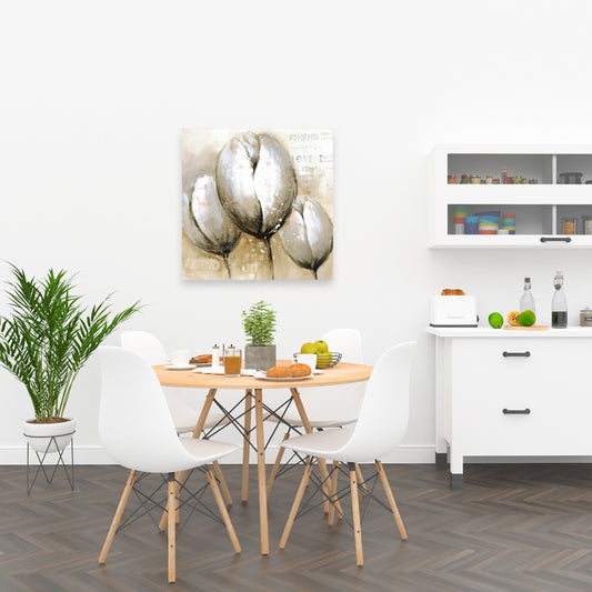 Toile typographique « Trois tulipes » – Décoration murale florale pour salon