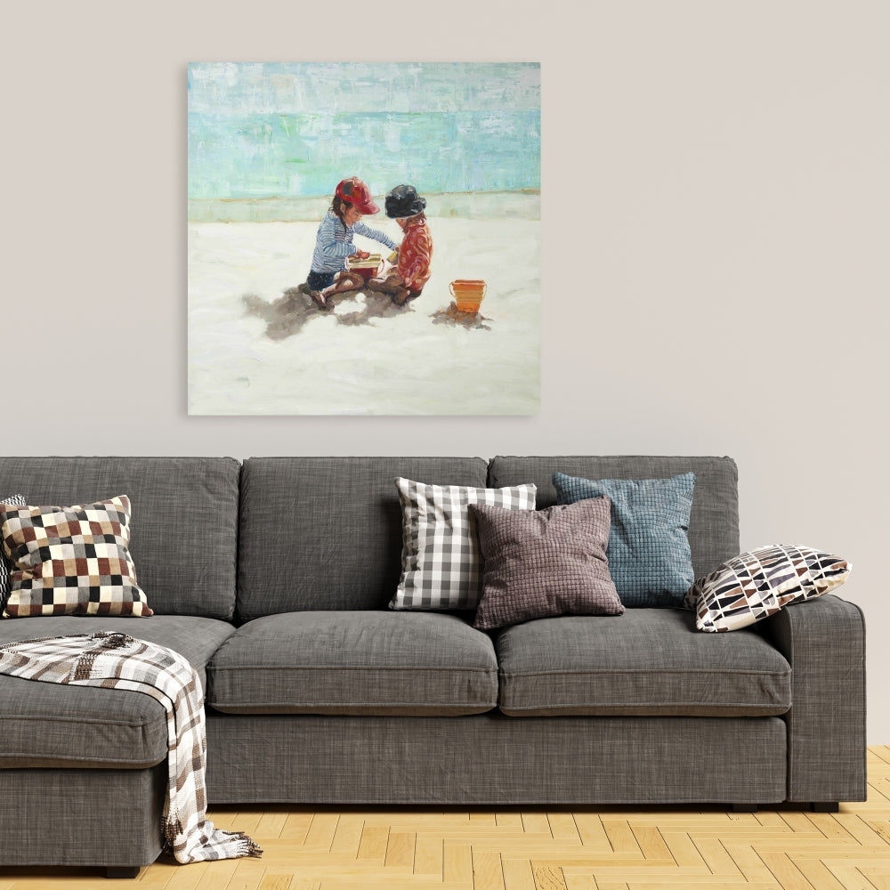 Little Girls at the Beach - Coastal Marine Canvas Home Decor
