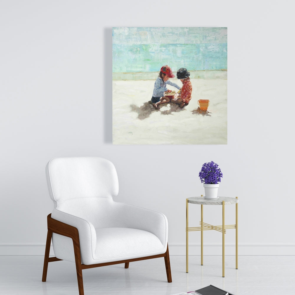 Little Girls at the Beach - Coastal Marine Canvas Home Decor