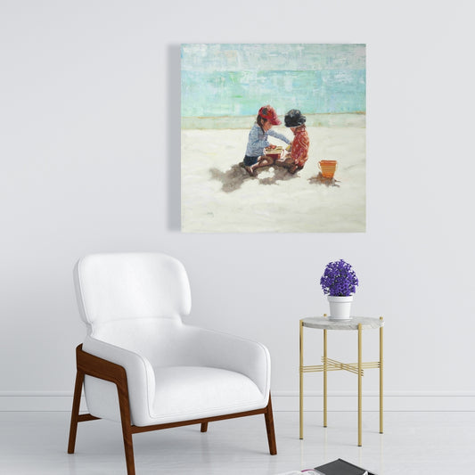 Little Girls at the Beach - Coastal Marine Canvas Home Decor