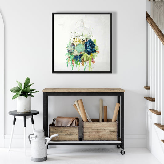 Toile encadrée « Cage à oiseaux avec cactus » | Décoration de chambre exotique