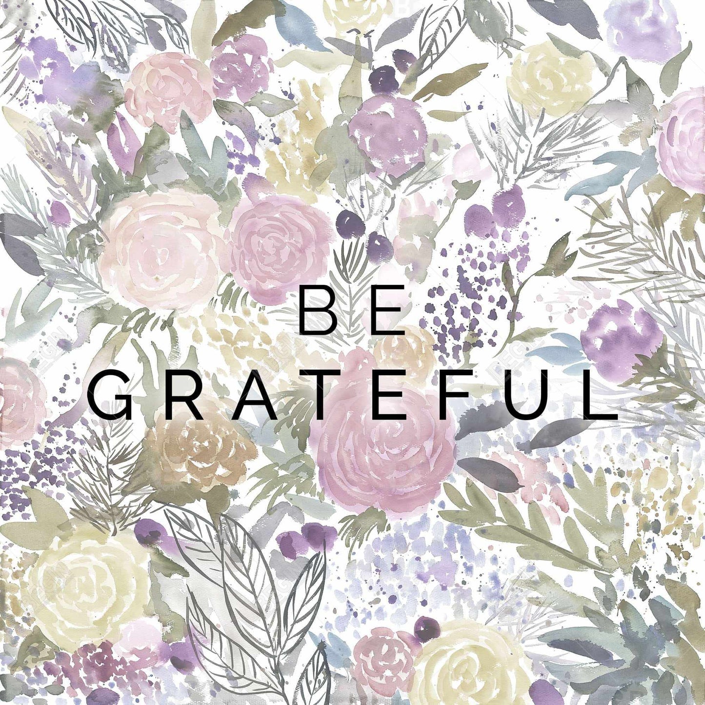 Toile rose « Be Grateful » – Décoration d'intérieur illustrée de fleurs