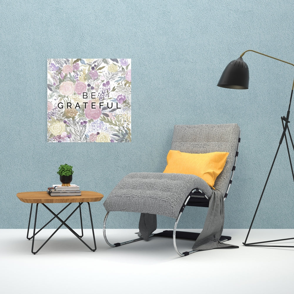 Toile rose « Be Grateful » – Décoration d'intérieur illustrée de fleurs