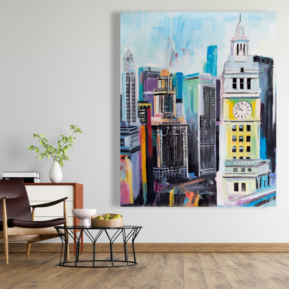 Colorful Cityscape of Manhattan Canvas - Blue Home Decor