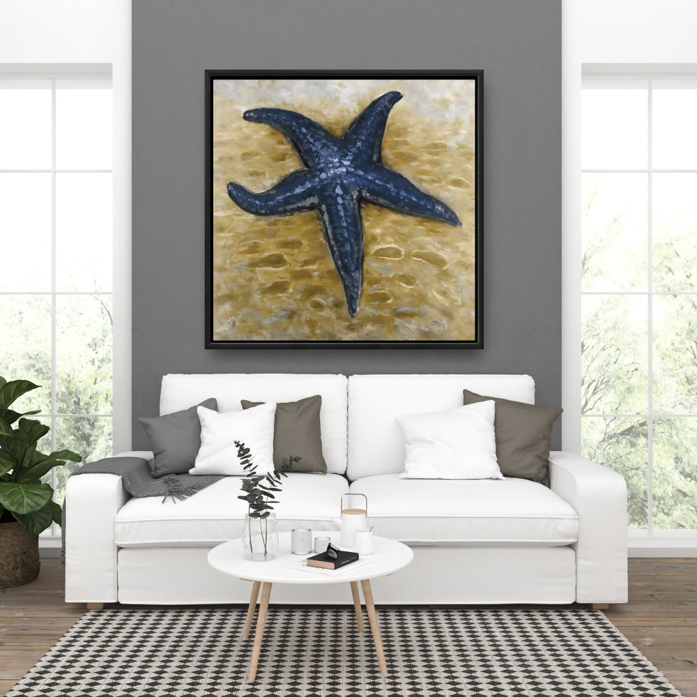 Blue Starfish Canvas | Marine Beige Coastal Framed Decor