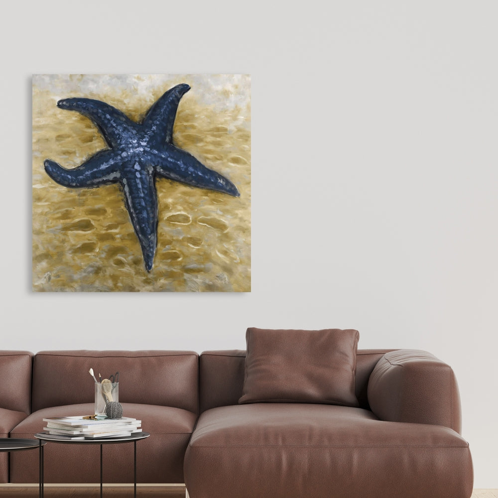 Blue Starfish Marine Coastal Beige Canvas | Home Decor Art