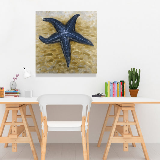 Blue Starfish Marine Coastal Beige Canvas | Home Decor Art