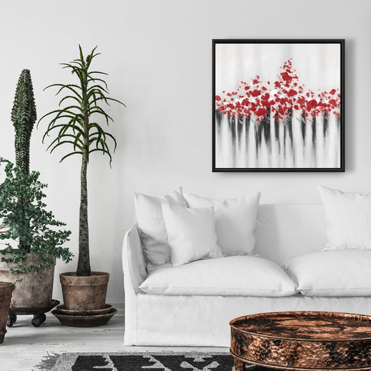 Toile grise aux formes abstraites | Décoration d'intérieur à pois rouges tombants