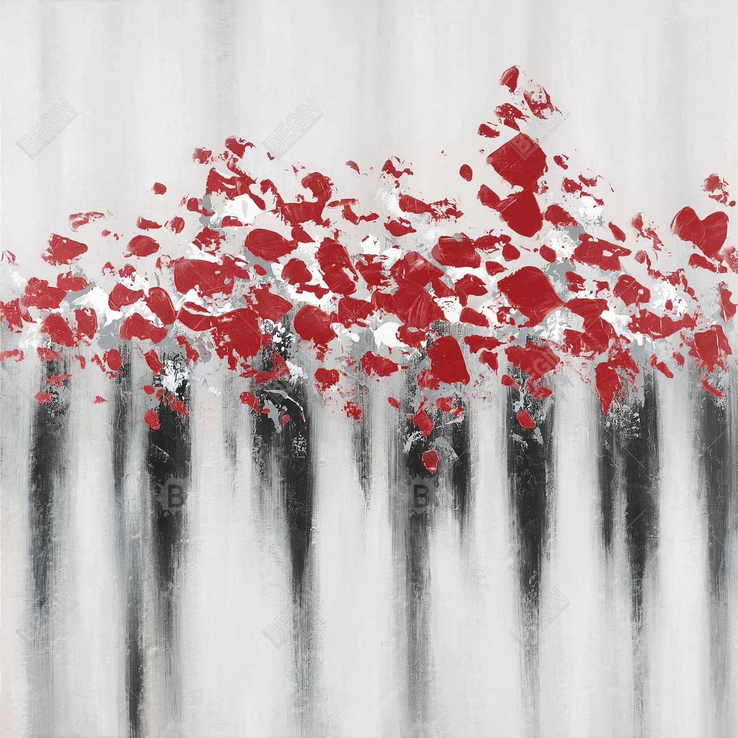 Toile encadrée abstraite grise à motifs de formes - Décoration Petits pois rouges