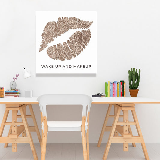 Wake Up and Makeup Retro Gold Canvas | Bedroom Home Decor