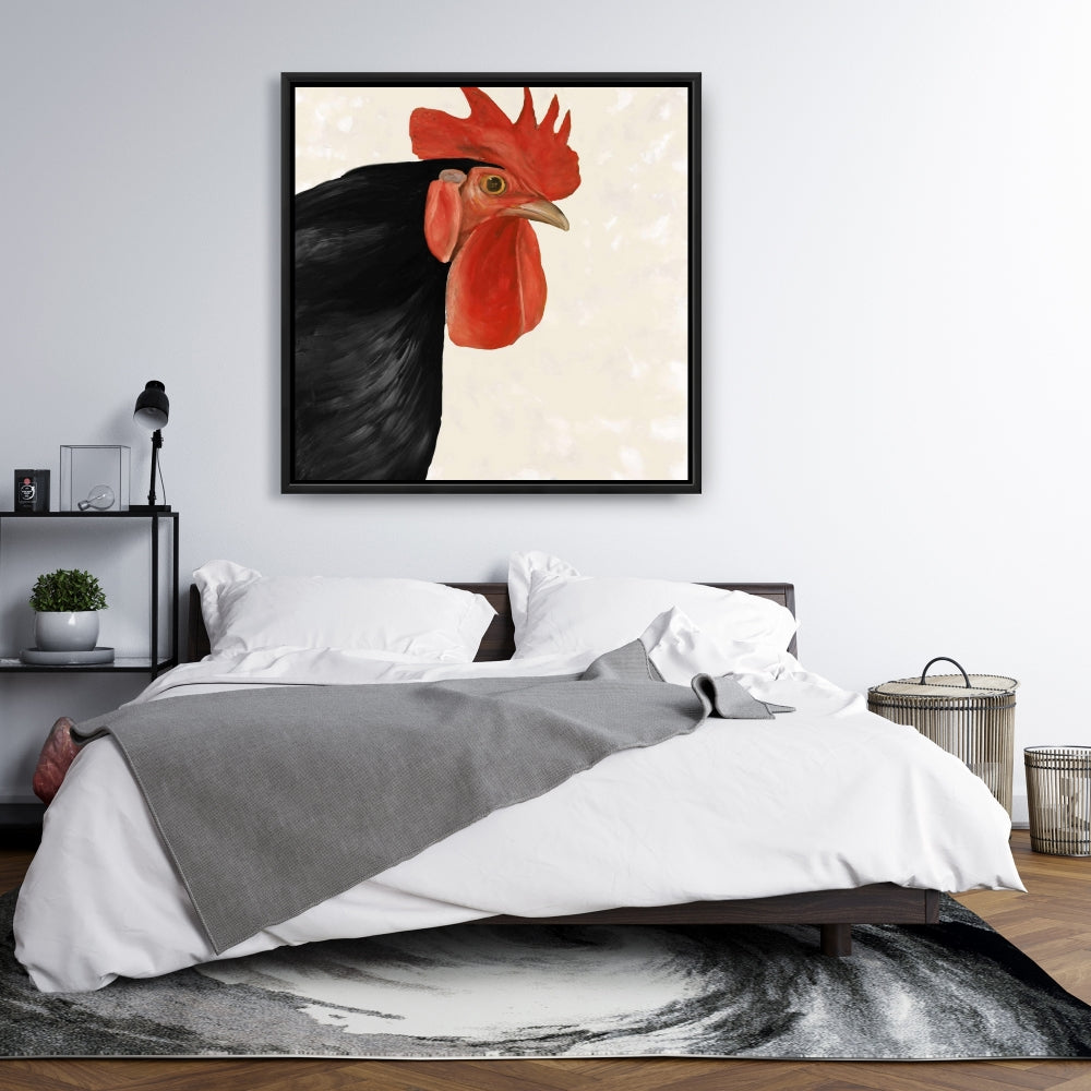 Toile « Poule noire » – Décoration d'intérieur de style campagnard | Décoration murale encadrée