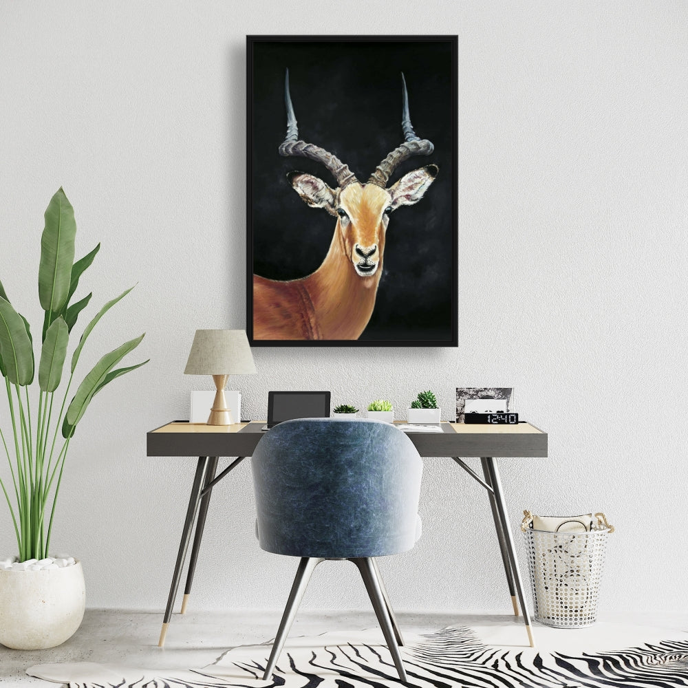 Toile rustique représentant un cerf antilope | Décoration murale encadrée