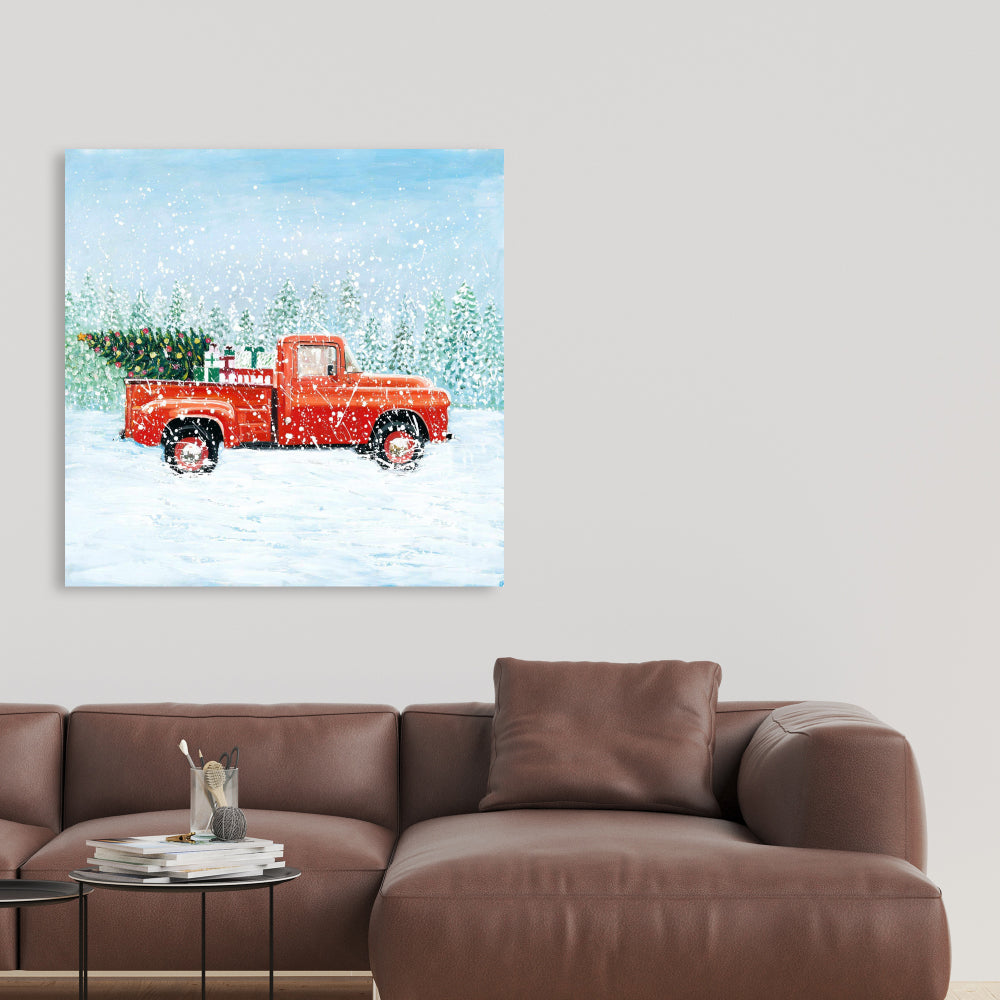 Christmas Tree Truck Canvas | Blue Rustic Home Decor