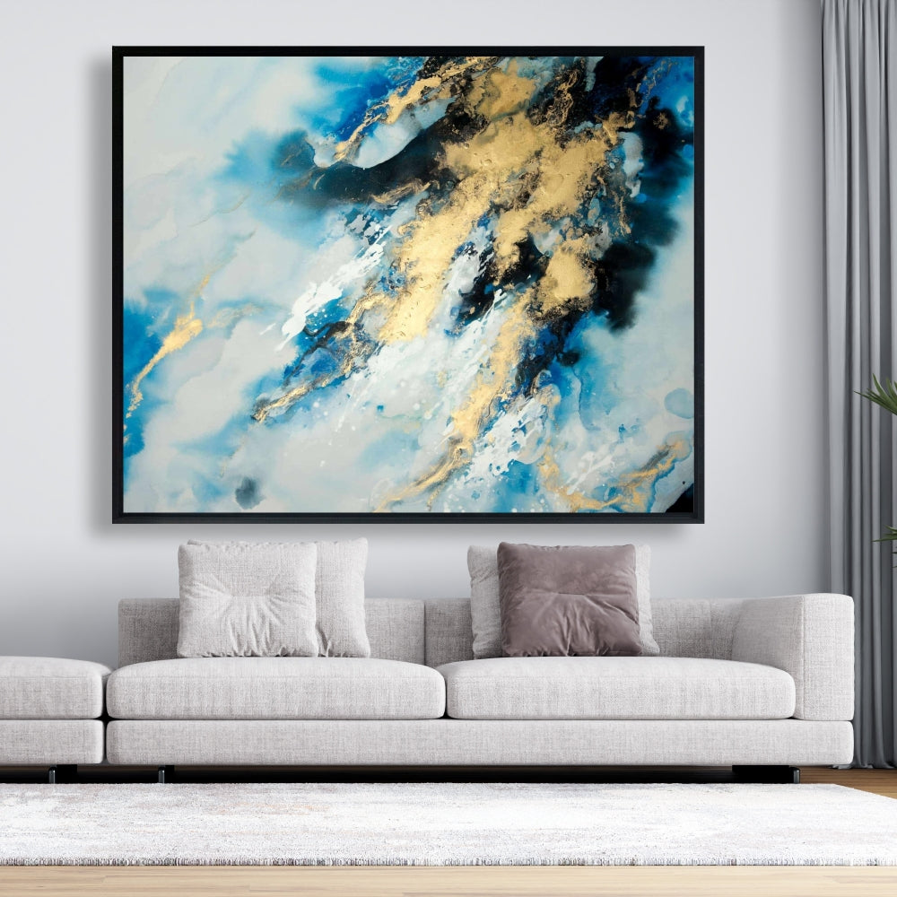 Blue Marble Modern Abstract Framed Canvas - Home Decor Art